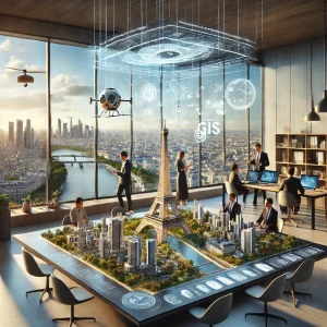 A futuristic office in London showcasing the Spatial Data they have